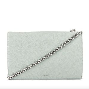 NWT $228 AllSaints FETCH LEATHER CHAIN WALLET CROSSBODY BAG in Sky Blue!